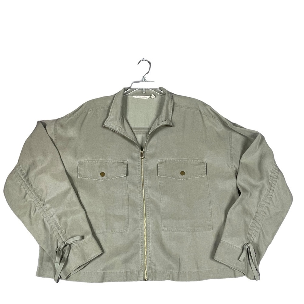 Soft Surroundings Riona Tencel Full Zip Ruched Sleeves Utility Jacket - Sz L